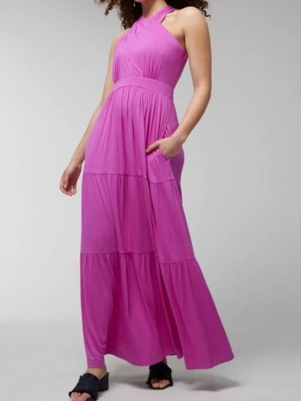 NWT Soma Soft Jersey Crossover Halter Tiered Maxi Bra Dress Orchid Daze S